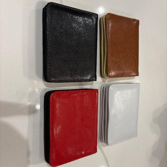 Vegan Leather Tri Fold ID Wallet Solid Color Pick 1- Red, Black, White or Camel - Picture 2 of 4